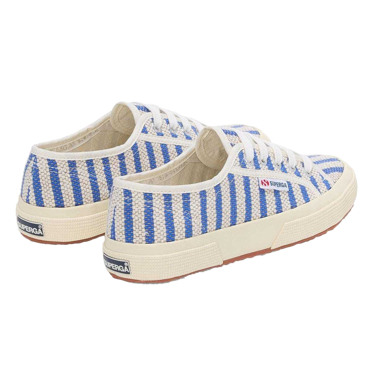 Blue-Off White - Back - Superga Womens-Ladies Striped Flat Trainers
