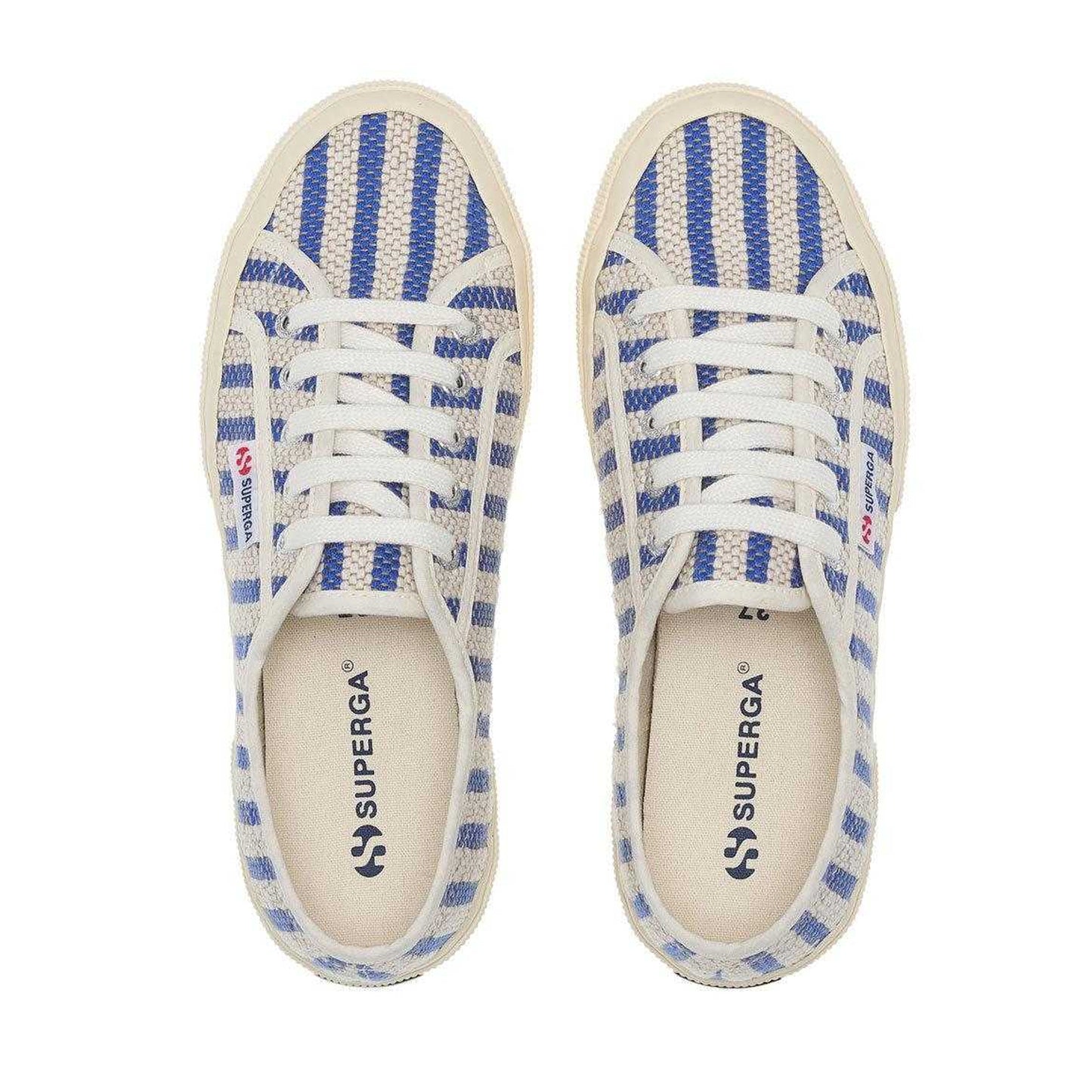 Blue-Off White - Side - Superga Womens-Ladies Striped Flat Trainers