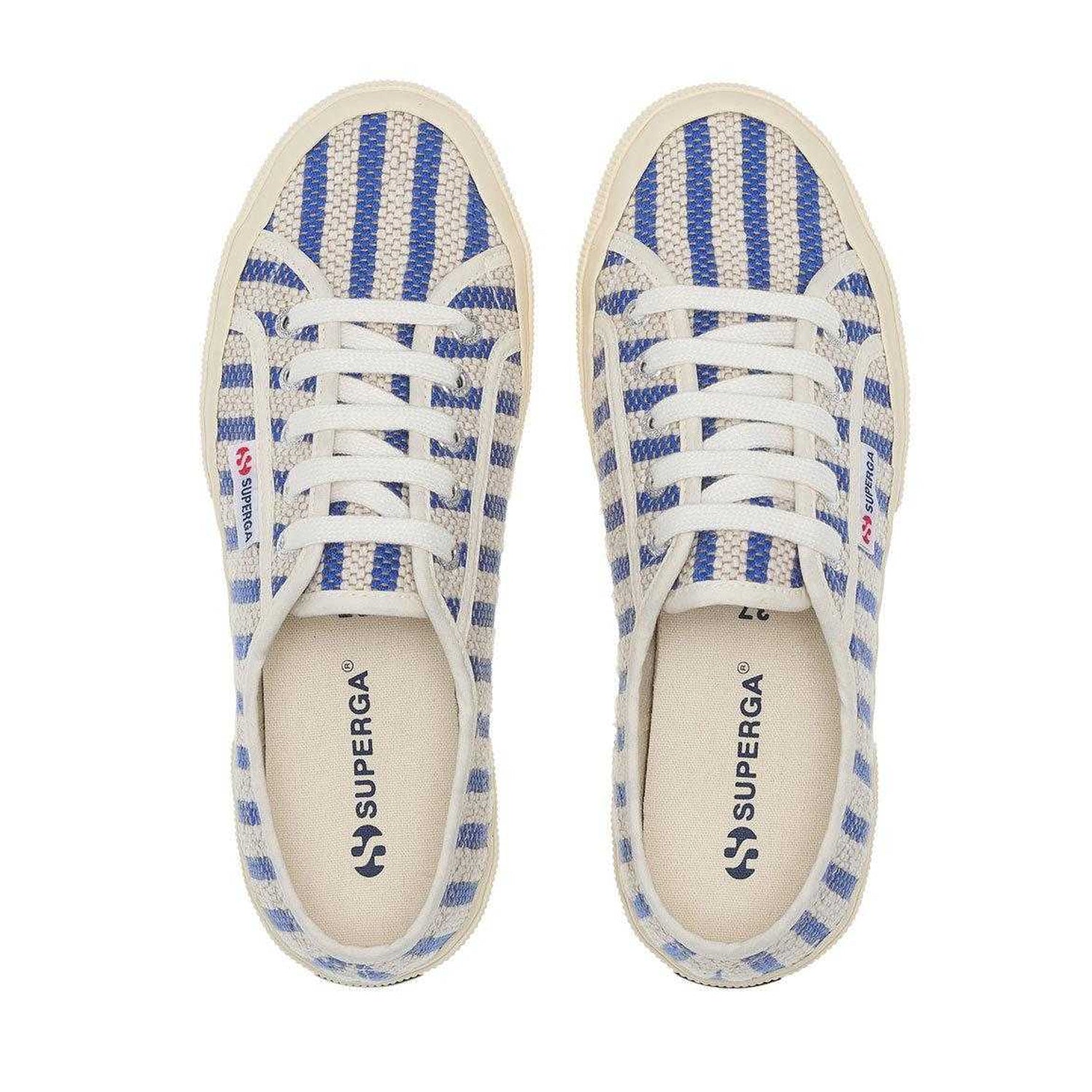 Blue-Off White - Side - Superga Womens-Ladies Striped Flat Trainers