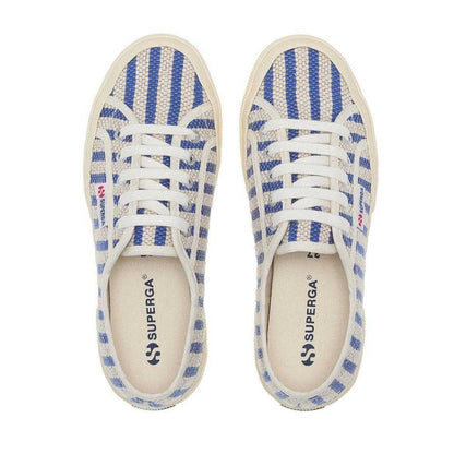 Blue-Off White - Side - Superga Womens-Ladies Striped Flat Trainers