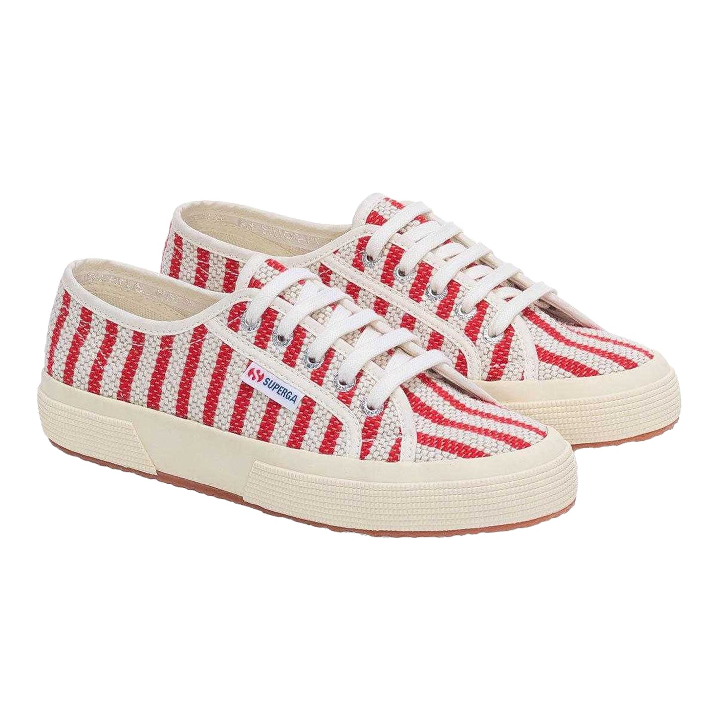 Red-Off White - Front - Superga Womens-Ladies Striped Flat Trainers
