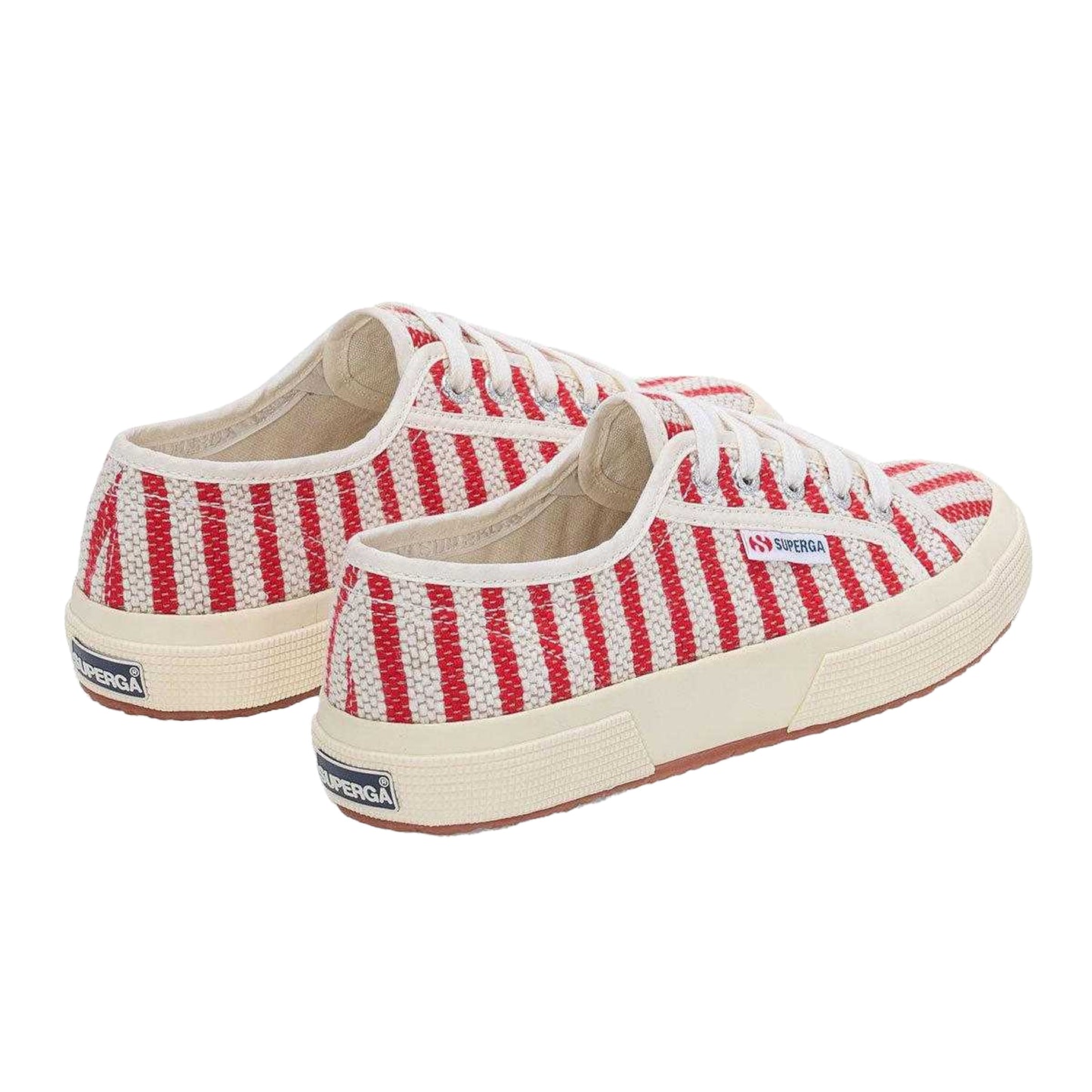 Red-Off White - Back - Superga Womens-Ladies Striped Flat Trainers