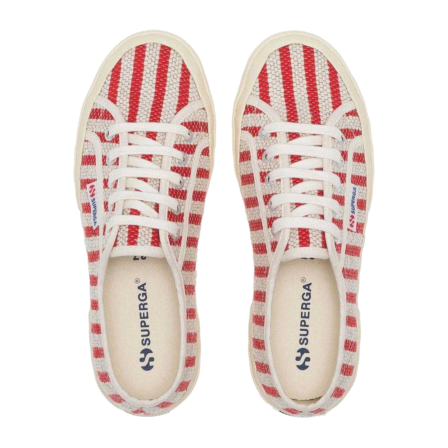Red-Off White - Side - Superga Womens-Ladies Striped Flat Trainers
