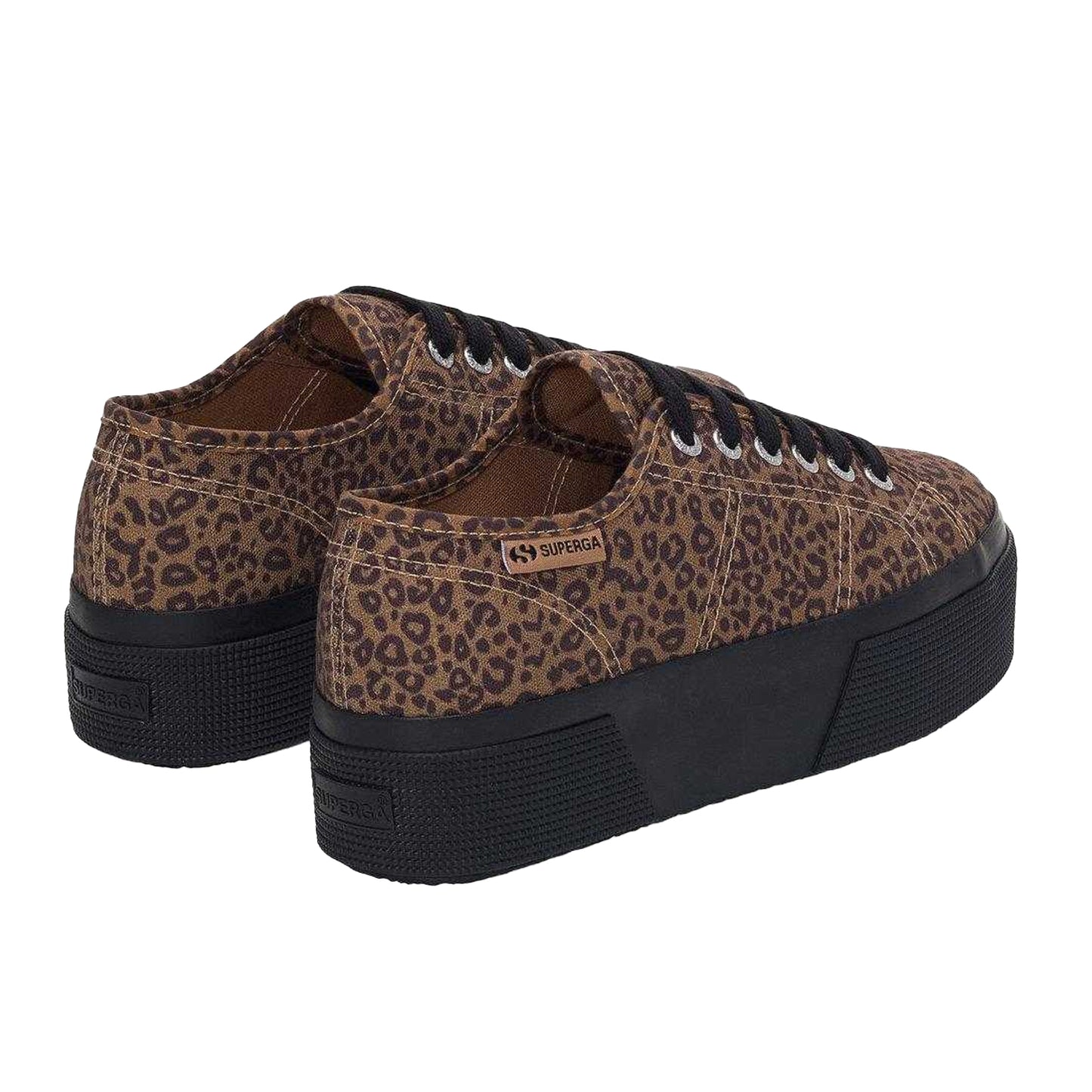 Black-Beige - Back - Superga Womens-Ladies 3790 Leggera Leopard Print Platform Trainers