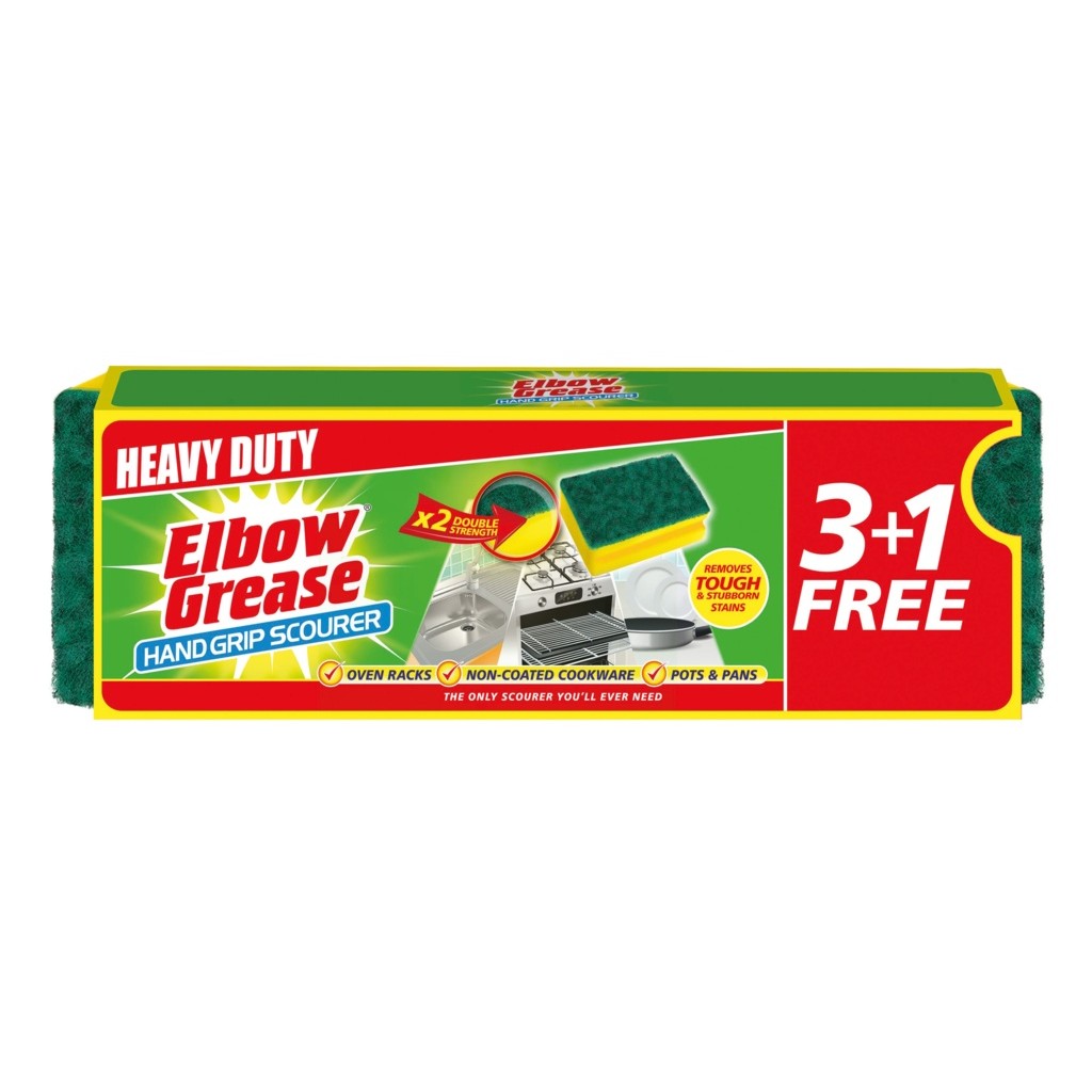 Green-Yellow - Front - Elbow Grease Gripped Sponge Scourers (Pack of 4)