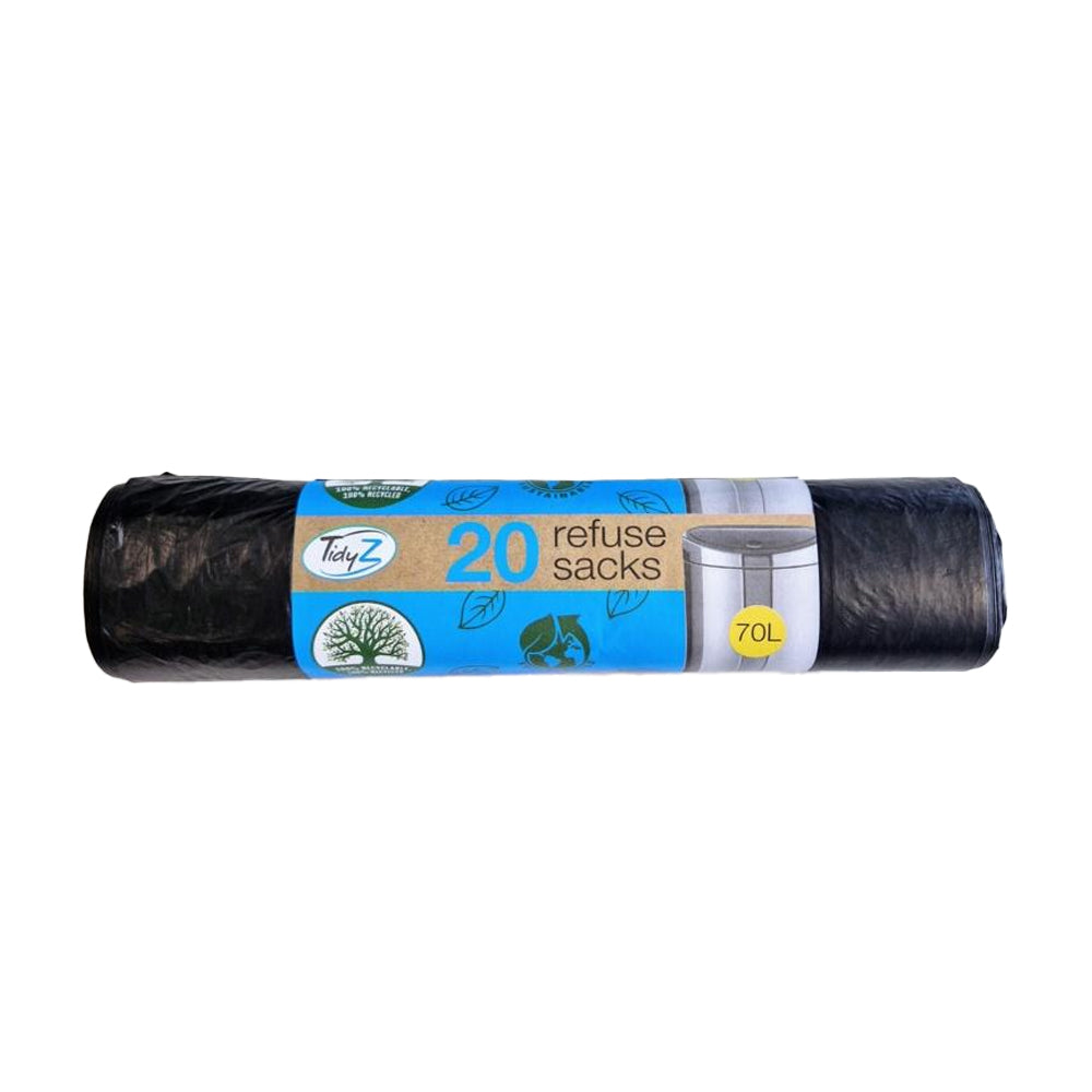Black - Front - Tidyz 70L Plain Bin Bags (Pack of 20)