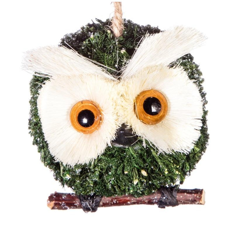 Green-White-Brown - Front - Premier Round Bristle Owl Christmas Tree Decoration