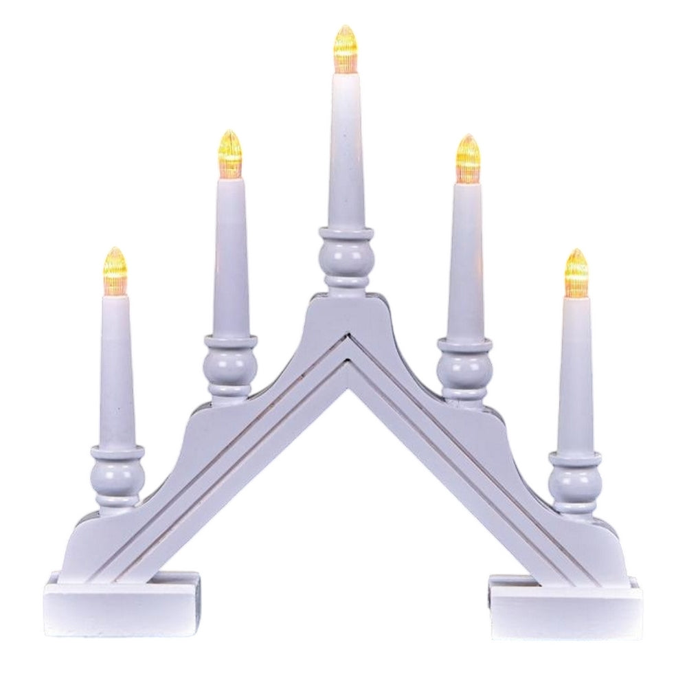 White - Front - Premier Wood Candle Christmas Decoration (UK Plug)