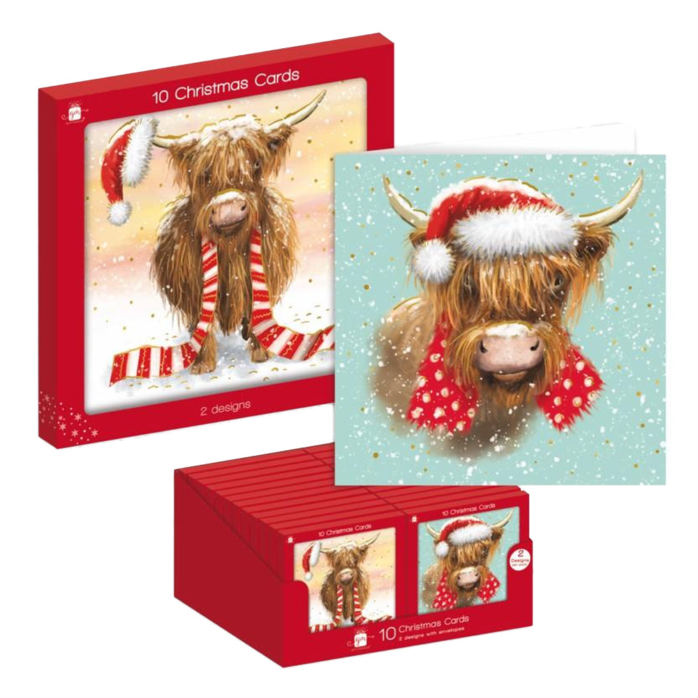 Multicoloured - Back - IG Design Square Highland Cow Christmas Greetings Card (Pack of 10)