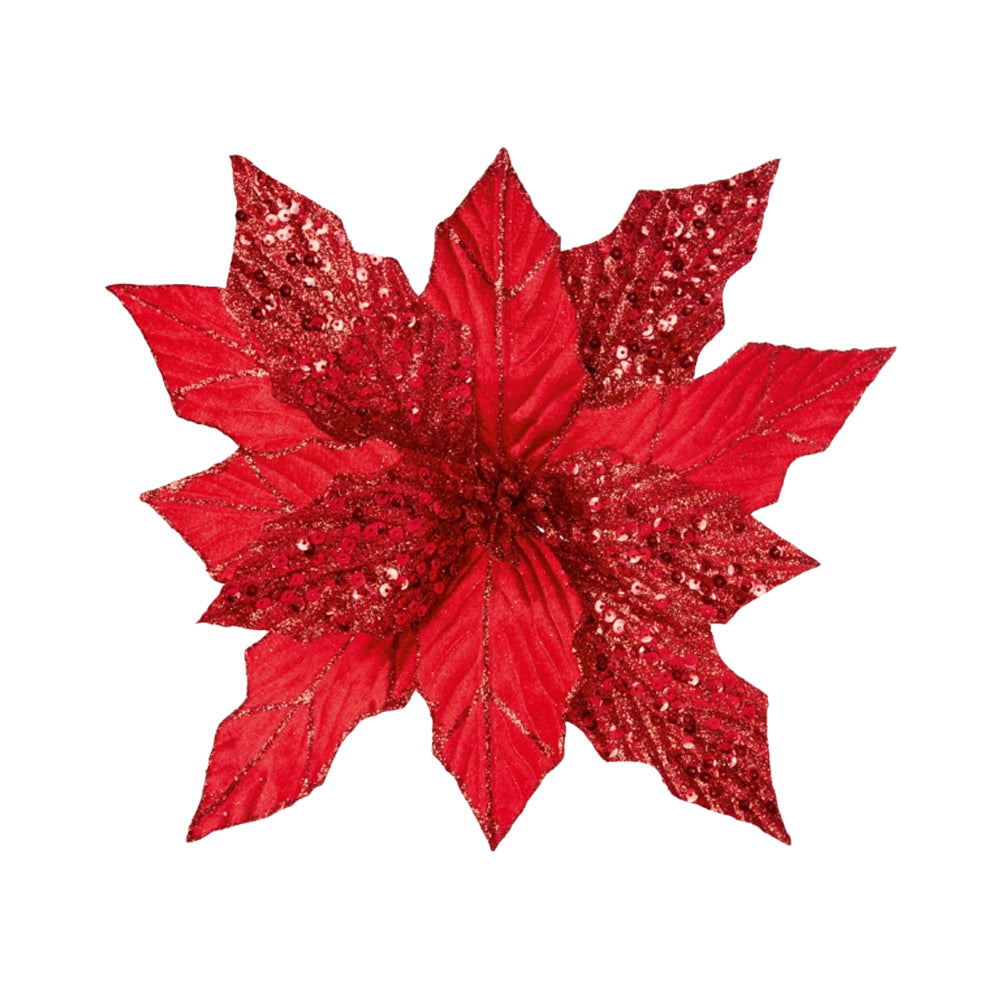 Red - Front - Premier Leather Poinsettia Christmas Decoration