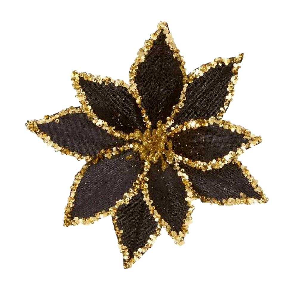 Gold-Black - Front - Premier Sequin Poinsettia Christmas Decoration