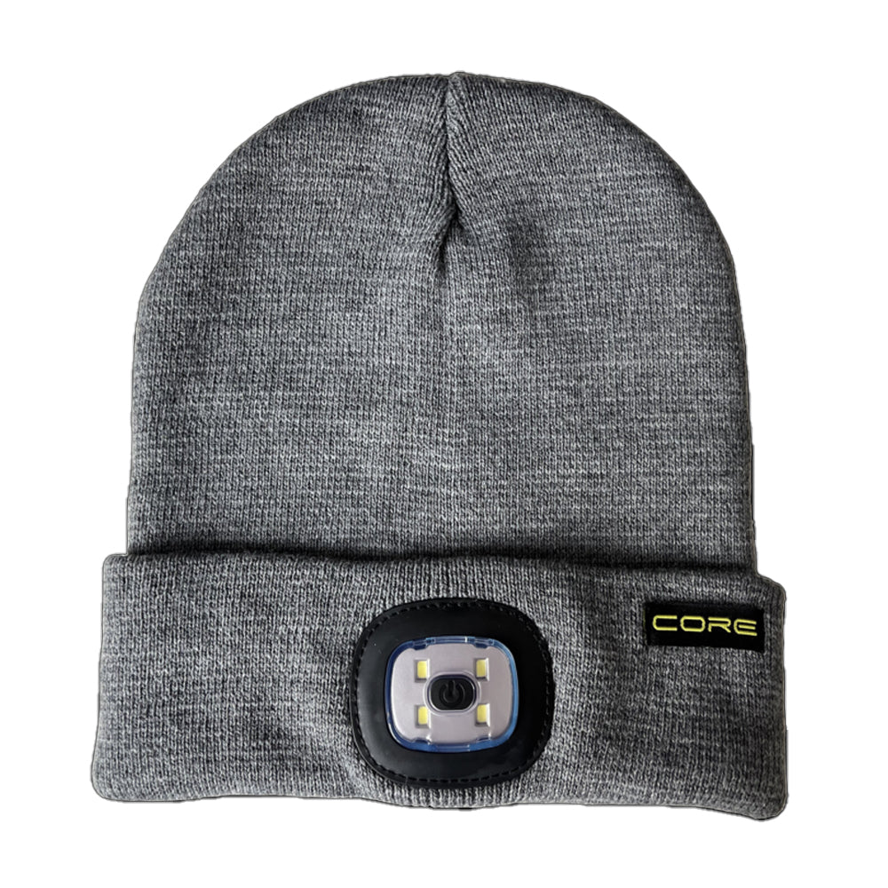 Grey - Front - Core Rechargeable LED Light Beanie