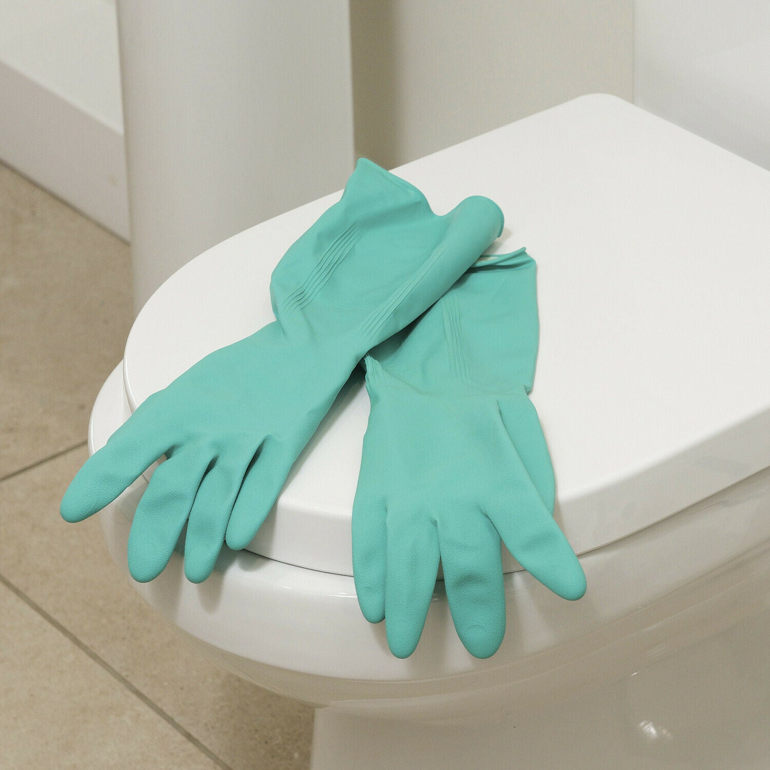 Blue - Close up - Marigold Adults Unisex Bathroom Gloves