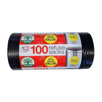 Black - Front - Tidyz Plastic 50L Bin Bags (Pack of 100)