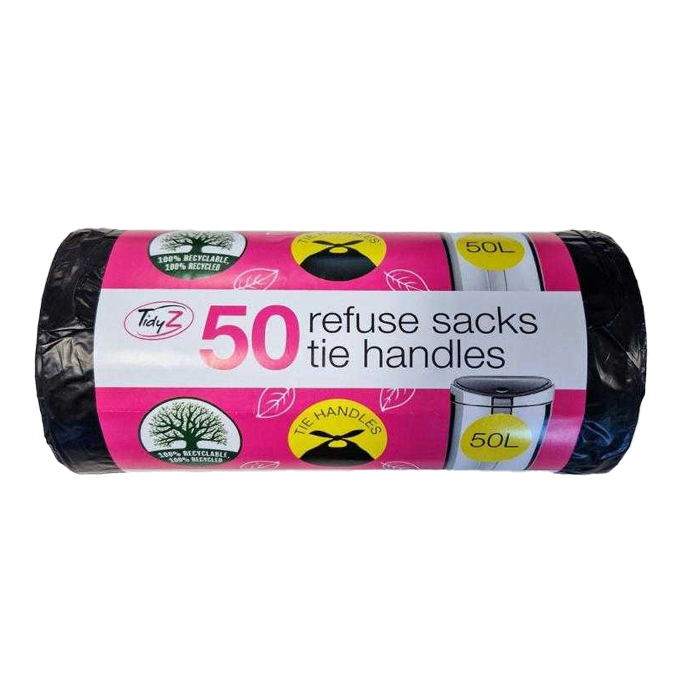 Black - Front - Tidyz Plastic Tie Bin Bags (Pack of 50)