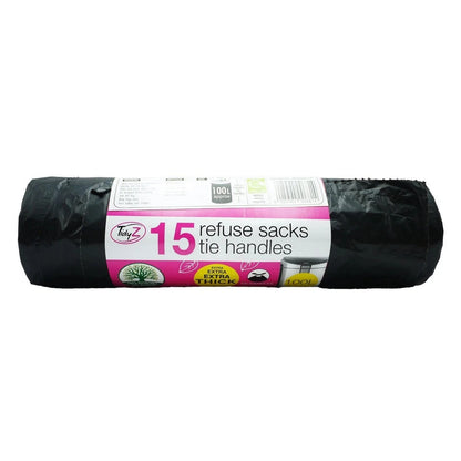 Black - Front - Tidyz 100L Tie Bin Bags (Pack of 15)