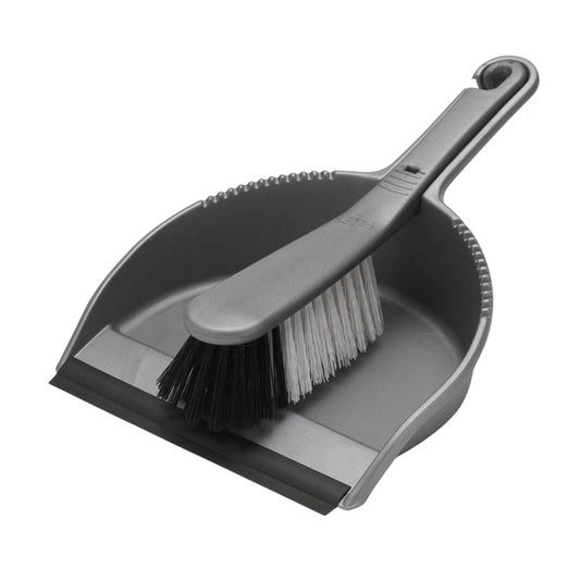 Grey - Front - Addis Metallic Dustpan and Brush Set
