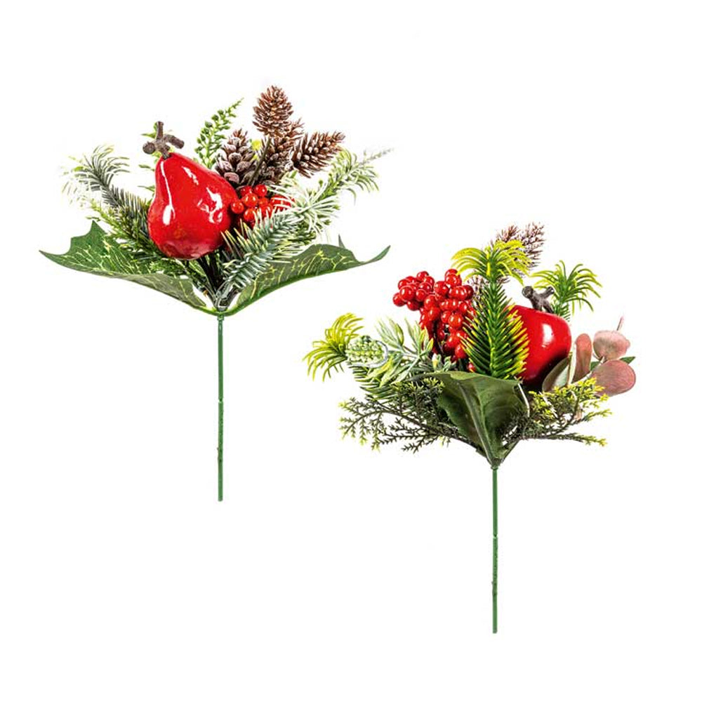 Green-Red - Front - Premier Apple Cone Christmas Tree Pick (Pack of 2)