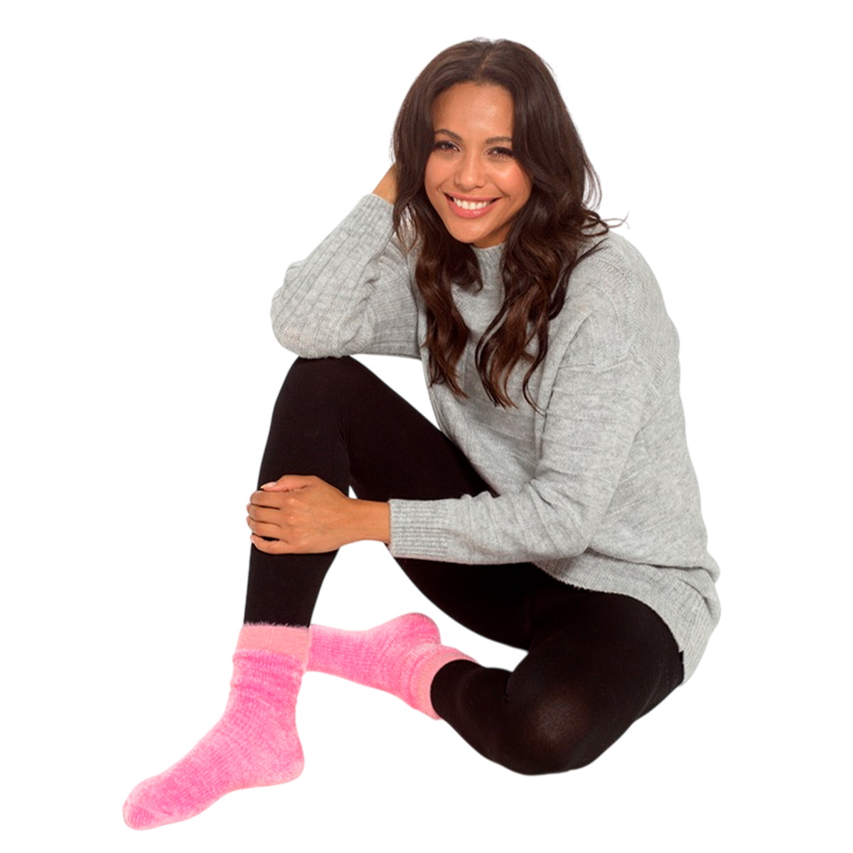 Pink-Grey - Back - RJM Womens-Ladies Chenille Velvet Socks (Pack of 2)