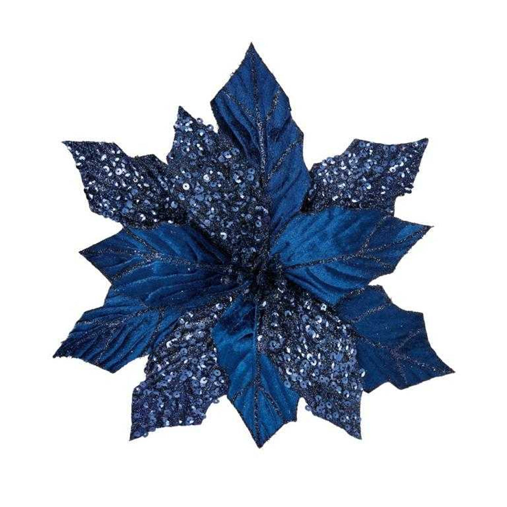 Blue - Front - Premier Glitter Poinsettia Christmas Decoration