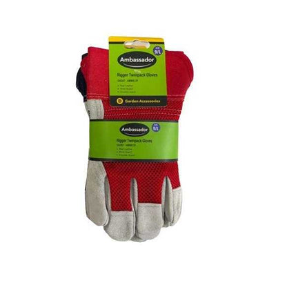 Red-White - Back - Ambassador Leather Rigger Gloves (Pack of 2)