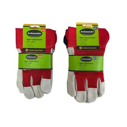Red-White - Front - Ambassador Leather Rigger Gloves (Pack of 2)