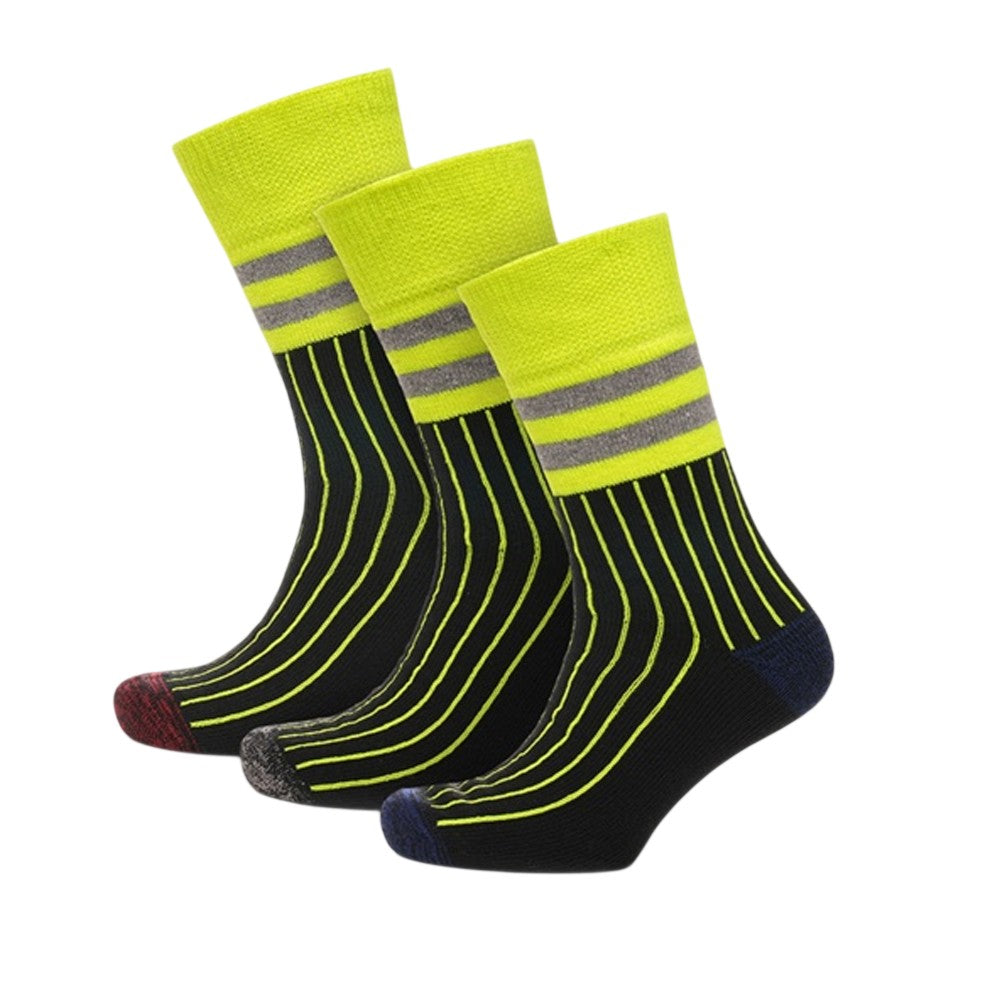 Neon Yellow-Black - Back - RJM Mens Striped Hi-Vis Work Socks (Pack of 3)