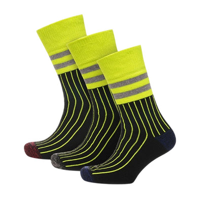 Neon Yellow-Black - Back - RJM Mens Striped Hi-Vis Work Socks (Pack of 3)