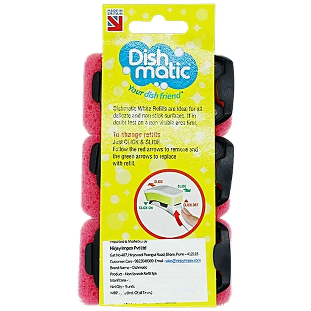 Grey - Back - Dishmatic Anti-Scratch Sponge Scourers (Pack of 3)