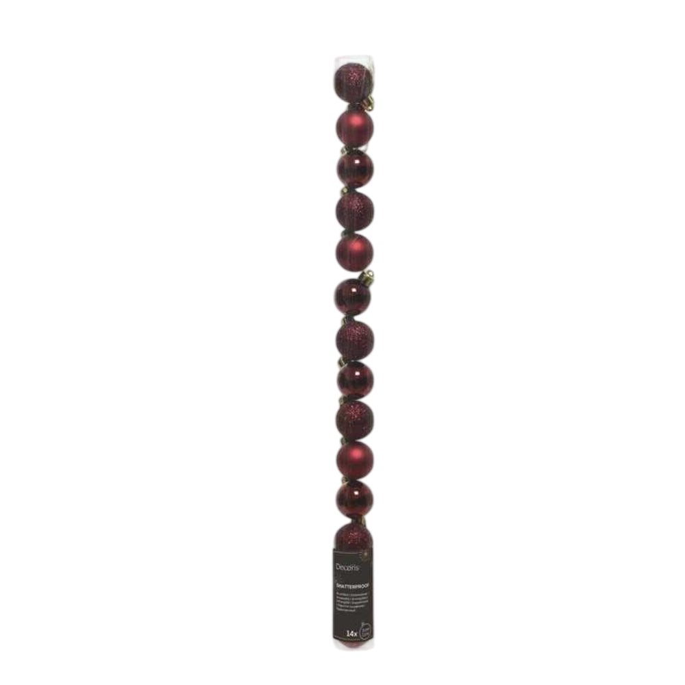 Dark Red - Front - Kaemingk Small Christmas Bauble (Pack of 14)