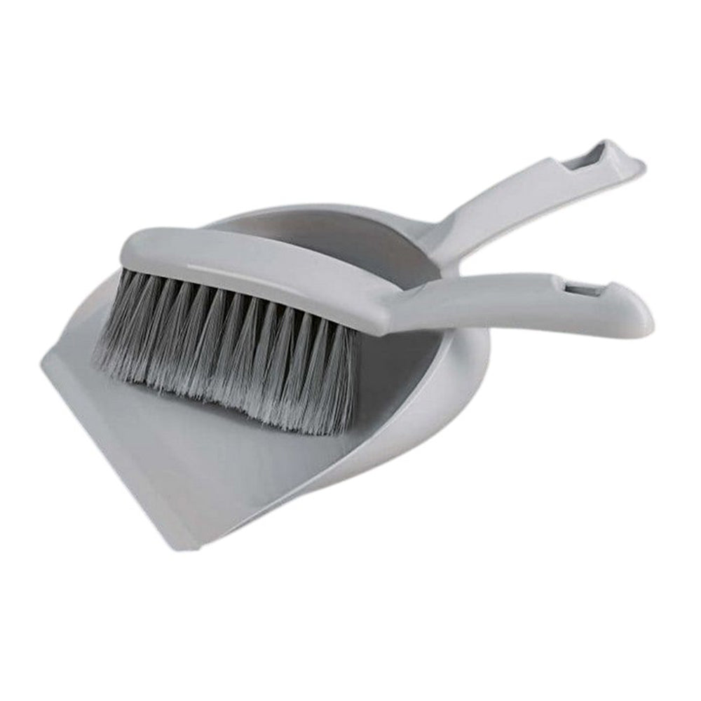 Grey - Front - SupaHome Plain Dustpan and Brush Set