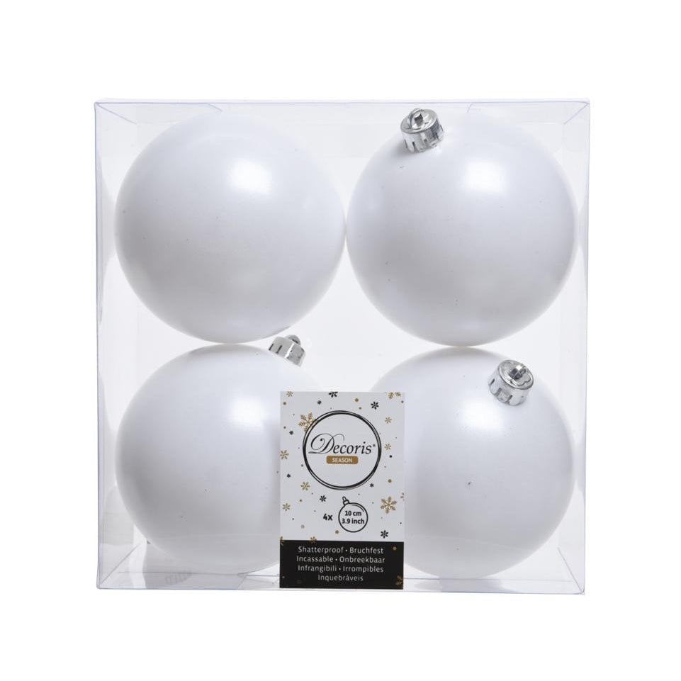Warm White - Front - Kaemingk Shatterproof Plain Christmas Baubles (Pack Of 4)