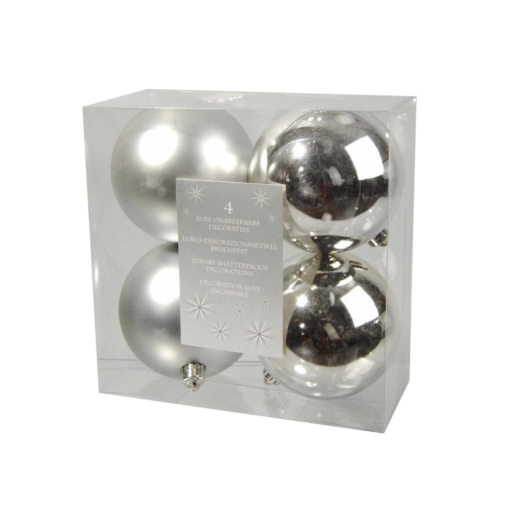 Silver - Front - Kaemingk Shatterproof Plain Christmas Baubles (Pack Of 4)
