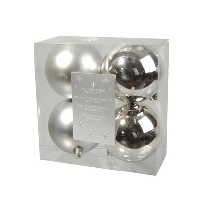 Silver - Front - Kaemingk Shatterproof Plain Christmas Baubles (Pack Of 4)