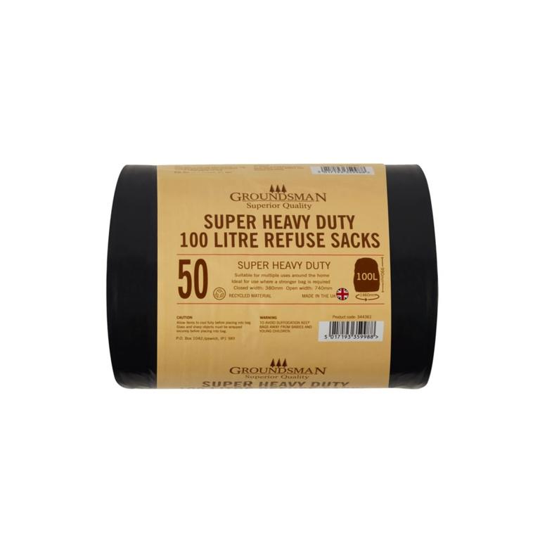 Black - Front - Groundsman Heavy Duty Plastic Refuse Sacks (Pack Of 50)