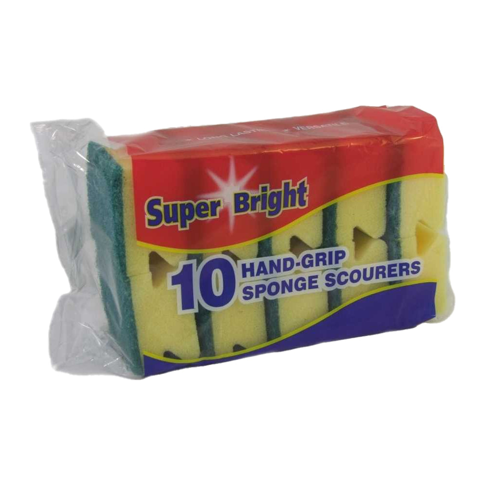 Yellow-Green - Back - Superbright Hand Grip Sponge Scourers (Pack Of 10)