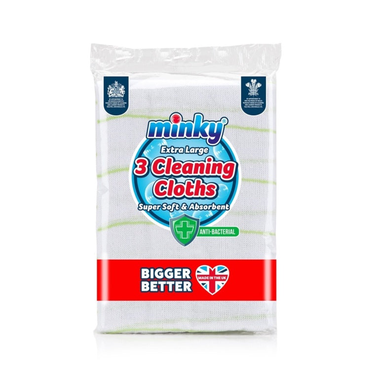 White - Front - Minky Antibacterial Cleaning Cloths (Pack of 3)