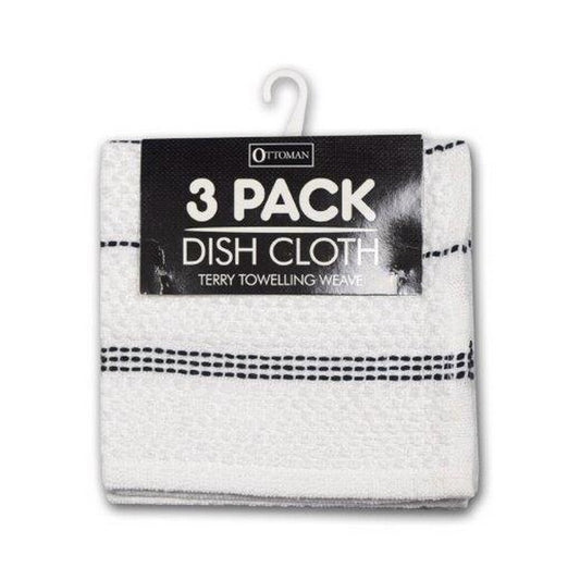 White - Front - Ottoman Dish Cloths (Pack of 3)