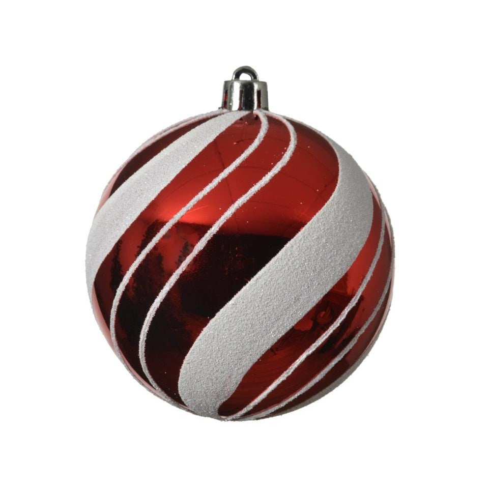 Red-White - Front - Kaemingk Shatterproof Striped Bauble
