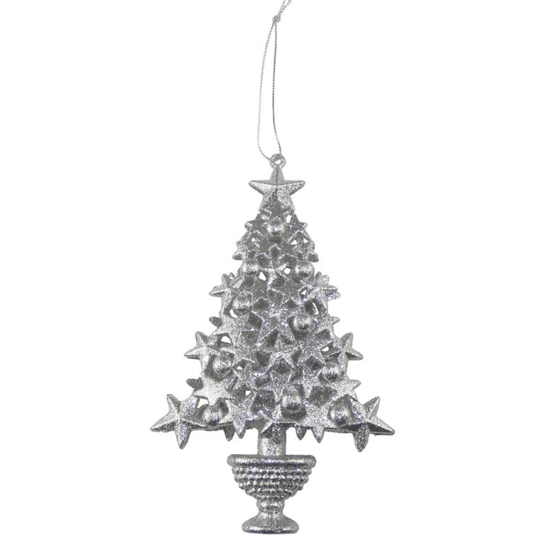 Silver - Front - Davies Products Glitter Star Tree Decoration