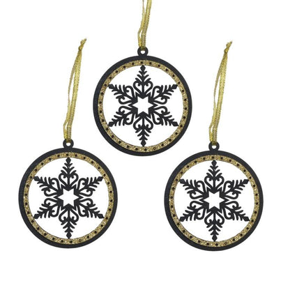 Black-Gold - Front - Davies Products Snowflake Tree Decoration (Pack of 3)