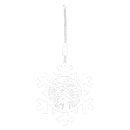 White - Front - Davies Products Wooden Snowflake Tree Decoration