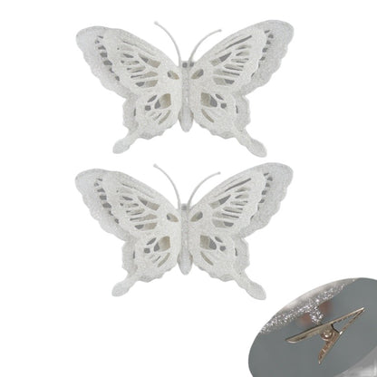 White - Front - Davies Products Glitter Butterflies Christmas Decoration (Pack of 2)