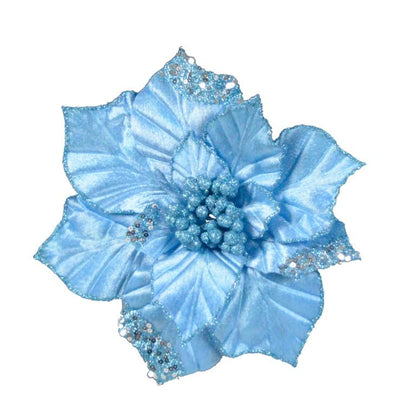 Kingfisher Blue - Front - Davies Products Velvet Poinsettia Christmas Decoration