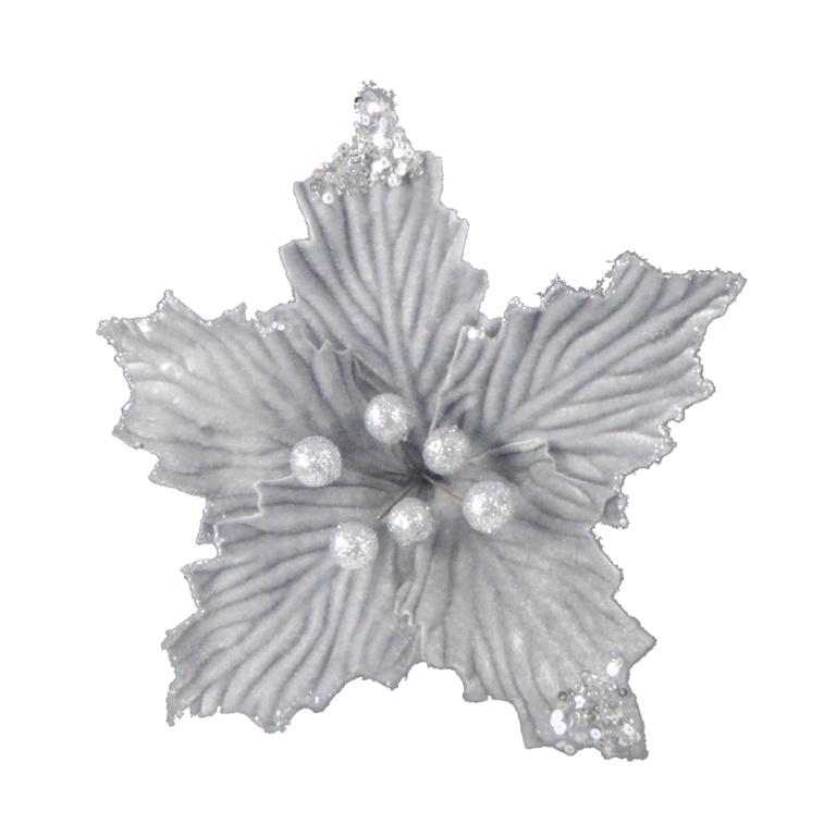Silver - Front - Davies Products Poinsettia Christmas Decoration