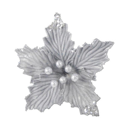 Silver - Front - Davies Products Poinsettia Christmas Decoration