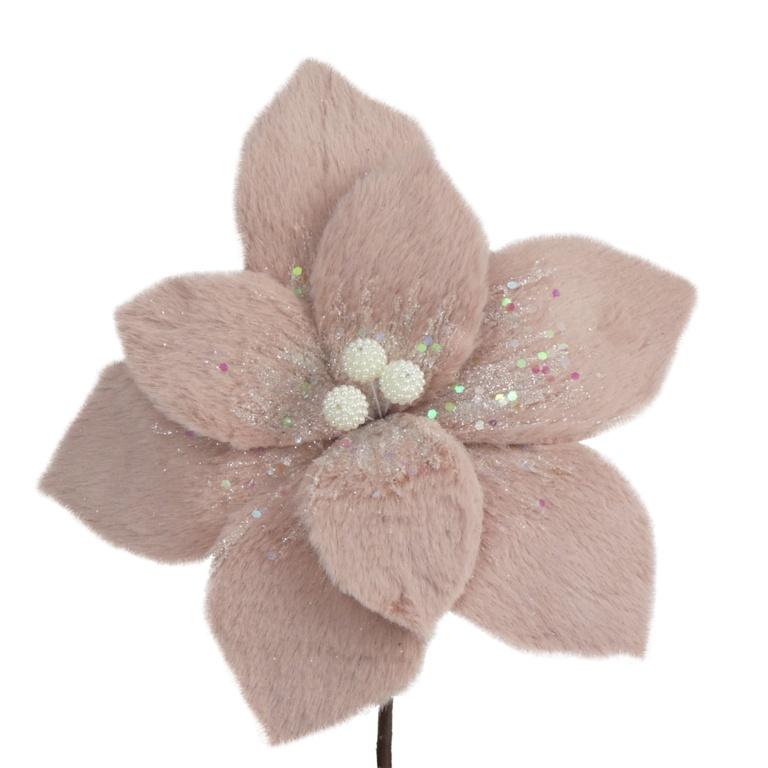 Pink - Front - Davies Products Faux Fur Flower Christmas Tree Pick
