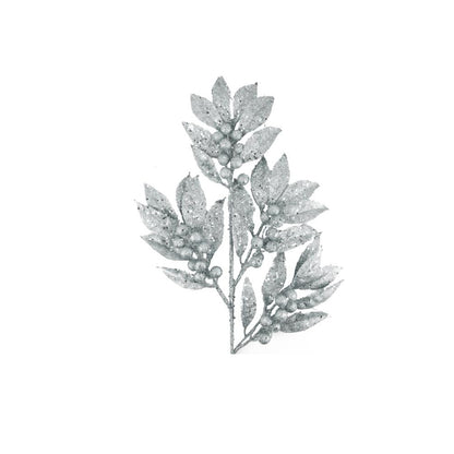 Silver - Back - Davies Products Glitter Laurel & Berry Christmas Decoration
