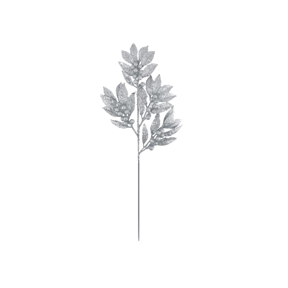 Silver - Front - Davies Products Glitter Laurel & Berry Christmas Decoration