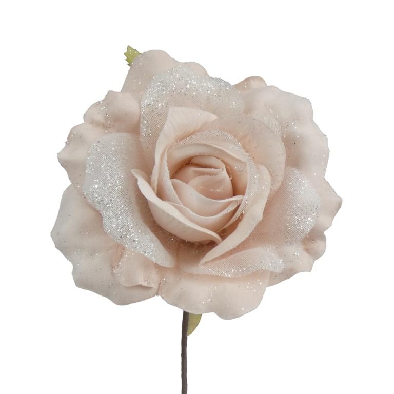 Pale Pink - Front - Davies Products Frosted Rose Christmas Decoration